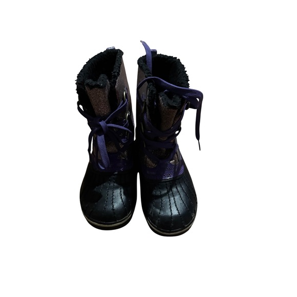Sorel Kids Waterproof Winter Boots Purple Glitter Insulated Snow Size 2 - Picture 2 of 8